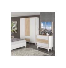 Cómoda de 3 Amplios Cajones, Color Cambria-Blanco, 90x44x88.5 cm, Organizador de Almacenamiento para Dormitorio.