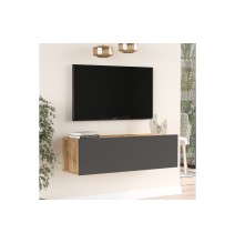 Mueble TV Moderno con Puerta en Melamina Color Antracita y Cambria 100x31.5x29.6cm - Diseño Elegante para Salón.