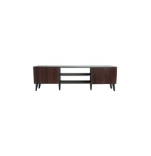 Mueble TV con Patas de Madera y 2 Amplios Cajones - Melamina Nogal-Wenge 150x32x46 cm - Moderno y Espacioso.