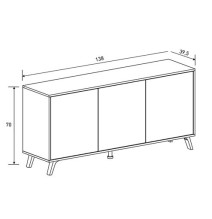 Aparador, Buffet, Salón Comedor 3 Puertas, Armario Auxiliar Color Blanco y Roble, Medidas: 138 cm x 70 x 39,5