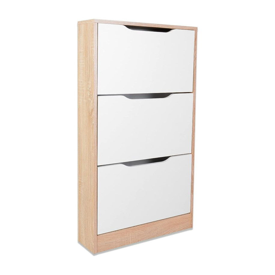 Mueble Zapatero con 3 Puertas, Estrecho, Color Cambria y Blanco, Medidas: 107 cm (Alto) x 60 cm (Ancho) x 17,3 cm (Fondo)